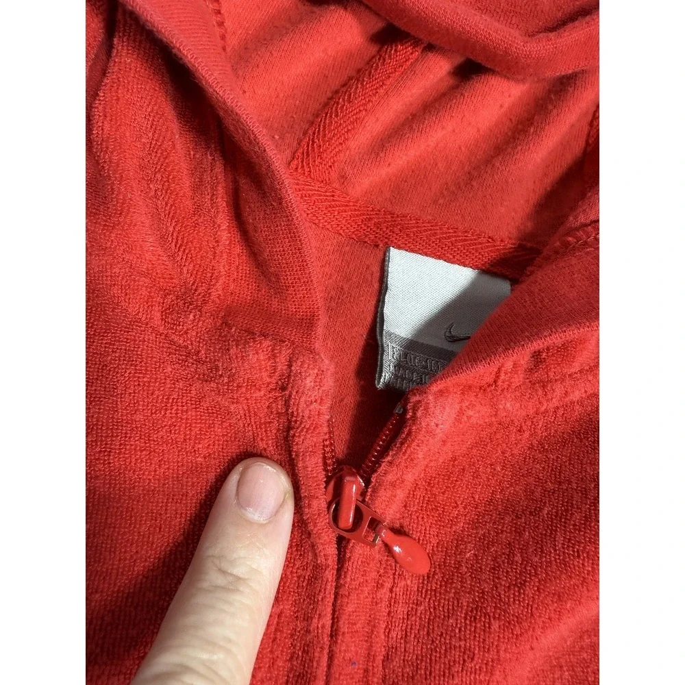 Nike XL‎ Red Velour Terry Cloth Full Zip Hoodie Sweatshirt Kids Size 18-20 Y2K